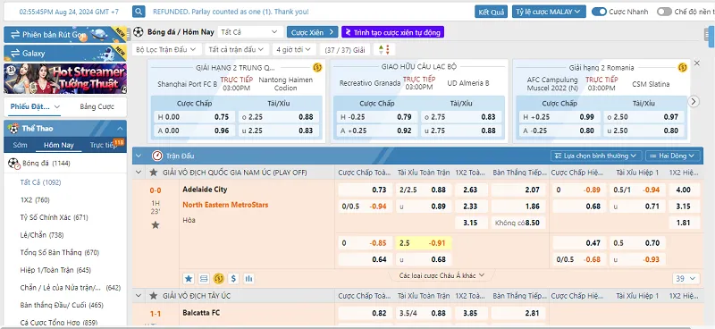 Sảnh chơi cung cấp kèo cược phong phú, tham gia dễ dàng