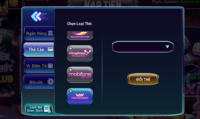 Rút tiền 789Club bằng thẻ cào Vietnamobile