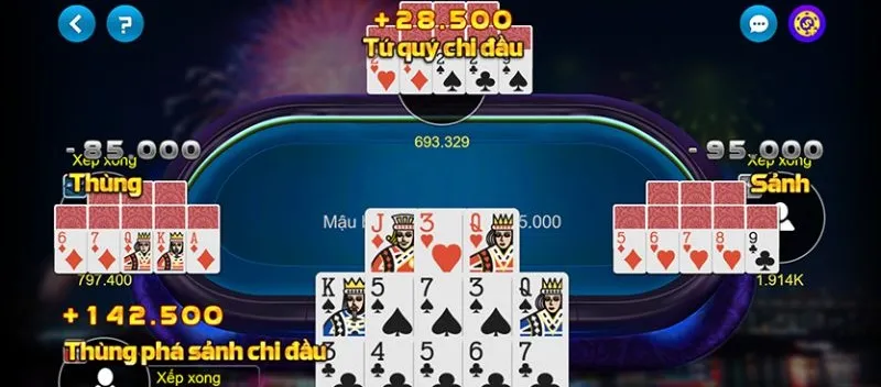 Có nhiều trường hợp thắng trắng trong game Mậu binh