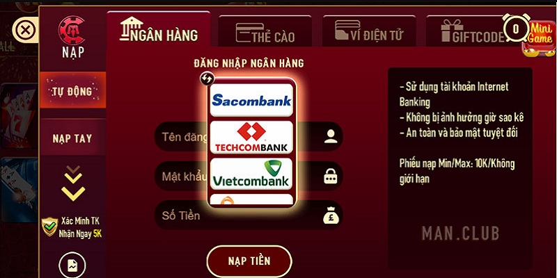 Rút tiền ManClub là giao dịch an toàn, uy tín